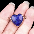 Lapis lazuli heart connector in rose gold setting with dual rings for jewelry making - Lapis Lazuli Double Hole (Gold)
