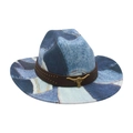 Cappello da cowboy vintage in patchwork di denim con cinturino in pelle e fibbia a toro - Taglia unica / Azzurro
