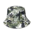 Tropical coconut tree print bucket hat with reversible design and outdoor sun protection - White Tropical Print (Style B)