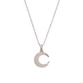 Elegant silver crescent moon necklace with sparkling pavé cubic zirconia on white background - Steel Color Full Zirconia Moon Necklace