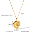 Dimensions détaillées du collier avec pendentif conque en acier inoxydable plaqué or 18k - Design Spirale Dorée (HC-N40229)