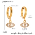 Macro view of gold stainless steel huggie earrings with zircon evil eye charms - Evil Eye Hoop Pendant (Q085) / Gold