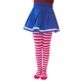 Kids Halloween costume featuring blue pleated skirt and red white striped tights - 6-8 Years / Red and White Striped