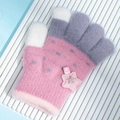 Guanti in maglia rosa e grigi per bambini con motivo a stelle e punte touch bianche - 2-5 Anni / Viola