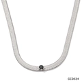 Collana a catena piatta a serpente argento con ciondolo tondo in pietra nera - Acciaio Zircone Nero (GCD634)