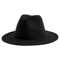 Classic black wide brim fedora hat in wool felt material for men and women - M (56-58cm) / Black