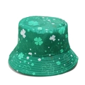 Detail of St. Patrick's Day bucket hat showing clover prints and waterproof green fabric - M(56-58cm) / Dark Green White Light Green Shamrock (C)