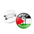 Rundes Free Palestine Ansteck-Badge mit Flaggenfarben und Sicherheitsnadel aus Metall - Silber-1 (Free Palestine)