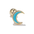 Golden crescent moon ear stud with sky blue enamel finish and screw ball back - Blue Moon