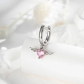 Orecchino a cerchio in argento con pendente a cuore rosa e ali laterali brillanti - Stile Ala Cuore Rosa (A986-1#)