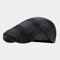 Dettaglio del berretto piatto vintage a quadri in misto lana blu navy e grigio scuro - Taglia unica / Plaid Grigio Scuro Blu Scuro