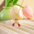 Christmas snowman pendant necklace in gold finish with white enamel and colorful zircon - Chubby Christmas Snowman / Gold