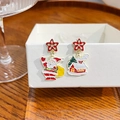 Asymmetric Christmas earrings featuring Santa Claus and snow house charms - E5741-8 Santa Snow House