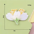 White flower embroidery patch with yellow center and green base, 3x4cm size - White Sakura with Receptacle