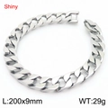 Polished silver stainless steel Cuban chain bracelet, 200mm length and 9mm width - 9mm Imitation Cast Chain