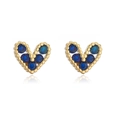 Delicate gold-plated heart stud earrings with deep blue zircon in a pair - Navy Blue
