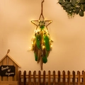 Five-pointed star dream catcher with warm LED lights and green natural feathers - Green Star with LED Lights (Star)