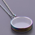 Close-up of rainbow stainless steel round glass locket necklace with white powder filling - Inner Diameter 25mm / Colorful