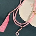Collier de perles rose style jade avec pompons en soie et perles d'espacement dorées - Style Frange Boucle de Paix Perle Ronde Rose (41#)