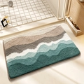 Tappeto da bagno assorbente in peluche con design a onde verdi in una doccia - 40*60cm / Spiaggia Calma