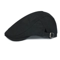 Classic black mesh newsboy cap with adjustable silver metal buckle side view - One Size Adjustable / Black