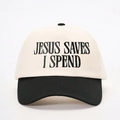 Gorra de béisbol retro crema y negra con bordado JESUS SAVES I SPEND moderno - Talla única / Crema/Negro