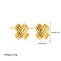 Macro detail of 18K gold-plated X-shape cross earrings with size and weight specs - Gold X Cross Knot