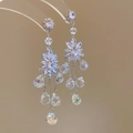 Elegant silver pearl earrings with geometric floral fringe and sparkling crystal tassels - Iridescent Flower Pendant (74#) / Silver/White
