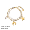 Detail of 18k gold plated stainless steel double layer bracelet with moon and star charms - Double Layer Pearl Star Moon Pendant Style (TB5031)