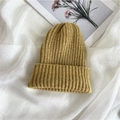 Winter mustard yellow ribbed knit beanie hat with cuff for women in casual style - One Size (Stretchy) / Yellow