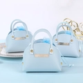 Set of three blue PU leather wedding candy gift bags with gold handles and Sweet Love tags - Blue