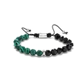 Braided tiger eye and black agate beaded bracelet with diamond-cut stones and GIV charm - Malachite + Black Agate