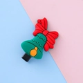 Christmas green bell hair clip with red bow made of soft PVC for festive styling - Green Bell