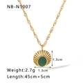 Golden stainless steel sunburst pendant necklace with a round green gemstone inlay - Sunflower Green Gem
