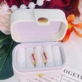 Gold plated hoop earrings with red rubies and zircons in white leather jewelry box - Criss-Cross Ruby Rhinestone Row (With Box) (PEH151 Rose Red)