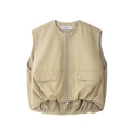 Detail view of khaki balloon vest with front zipper closure and snap-button flap pockets - XS / Khaki