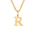 Collar de acero inoxidable dorado con un colgante pulido de la letra R mayúscula - Letra R (Oro Rosa)