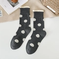 Calze grigio scuro a pois bianchi con delicato bordo in pizzo color crema sui polsini - Taglia unica / grigio scuro