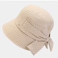 Elegant beige sun hat for women with textured fabric and stylish bow detail - M (56-58cm) / Beige