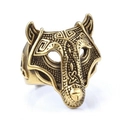 Anello vintage testa di lupo vichingo in oro antico con nodi celtici incisi - US 7 / Oro