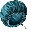 Dark green satin hair sleep bonnet with adjustable elastic drawstring for hair care - 32cm / Dark Green