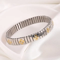 Dehnbares Edelstahl-Modulararmband mit goldenen Kleeblatt-Motiven für Damen - K0801-Goldenes Kleeblatt Silber Glied