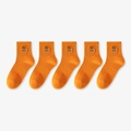 5-pack orange ribbed crew socks featuring black smile embroidery and NICE! text detail - Orange (NICE Smiley)