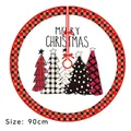 90cm Christmas tree skirt with Merry Christmas text and red black plaid border - White 4 Christmas Trees