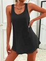 Women's slim fit black racerback tank dress with U-neck design and ribbed texture - XS / Dark Gray