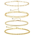 Gold-plated titanium steel bracelet set featuring paperclip, figaro and rope chain designs - Gold Paperclip Cuban Snake 4-Piece Set