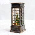 Bronze vintage telephone booth Christmas water lantern with festive tree and warm LED light - Antique Bronze Booth Water Tree