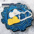 Christmas house cookie cutter set with white plastic mold and patterned biscuit, 8x4.9cm - Christmas House B