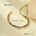 18K gold plated stainless steel tennis bracelet with vibrant multicolor zircon stones - Gold Multi-color Gemstone Tennis Bracelet (NMSB-A853-1)