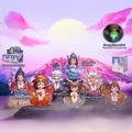 Mythical creatures blind box set with 7 glow-in-the-dark chibi figures in fantasy scene - Mountain Sea Spirit Beast Series (Whole Box)